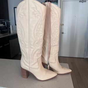 Schutz Maryana Cream Western-Style Knee-High Boots
